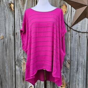 Pink Sequin Blouse Lane Bryant Plus Size 22/24 Dolman Sleeve Hi Low Georgette